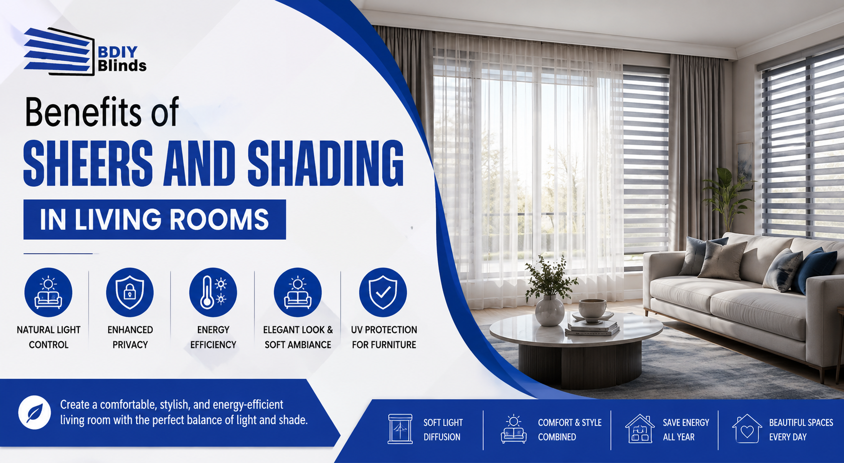 Sheers and Shading in Living Rooms
